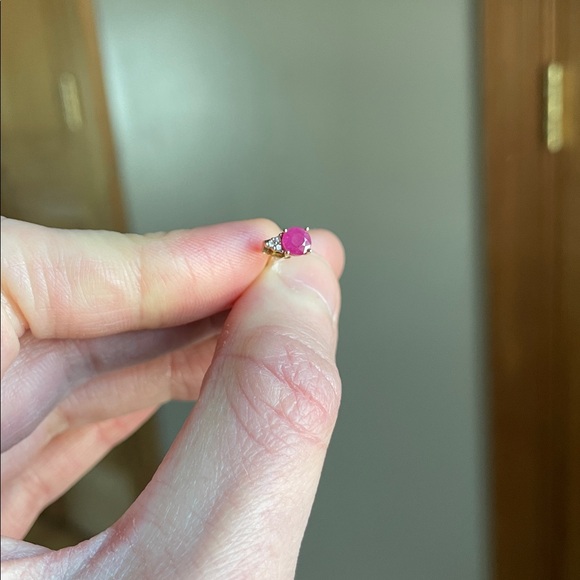 14k Yellow Gold Stud Earrings - Ruby and Diamond